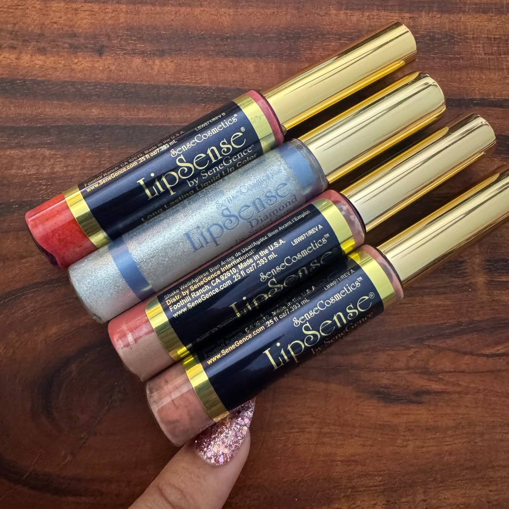 LipSense Liquid Lip Color Nude Mauve Ice Razzberry Diamond Kiss Gloss Set 0.25oz - Picture 2 of 8